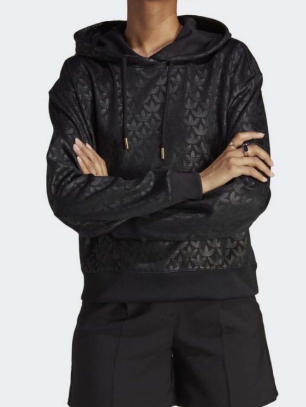 Adidas Logo Hoodie Black Metallic Loose Fit Draw Cord  Size Medium